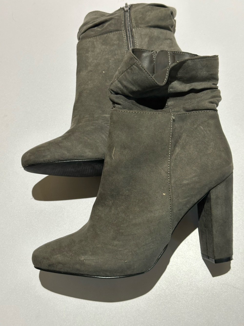 Suede High Heel Boots - Gray